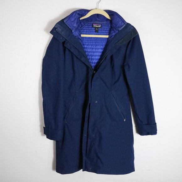 Patagonia Vosque 3 In 1 Parka Puffer Coat Womens XS Blue Long Winter - Picture 1 of 14